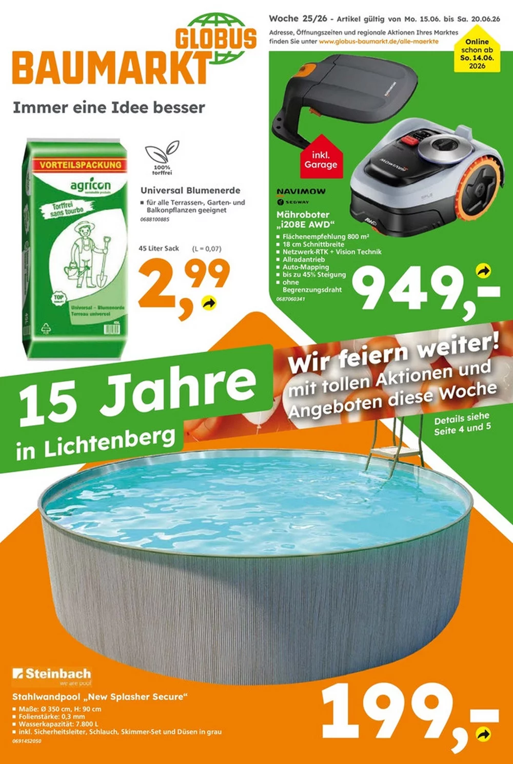 Globus Baumarkt Prospekt Aktuell ab 15.06.2026 | Nächste Woche Online Blättern 1 globus baumarkt prospekt kw-25